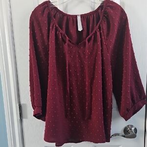 Women's Burgundy Peasant Top Size Large